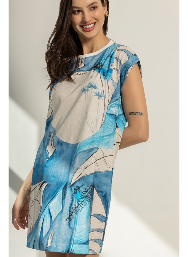 frontal vestido regata alvorecer 100 algodao estampa exclusiva azul