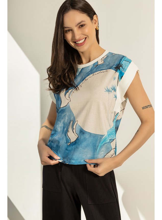 regata alvorecer 100 algodao estampa exclusiva azul