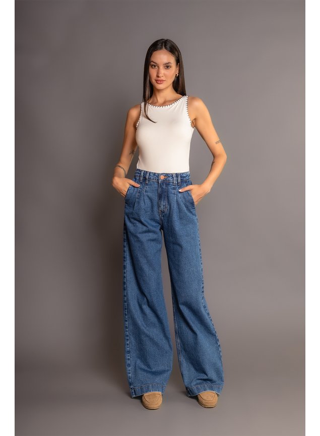 frente calca jeans wide legging